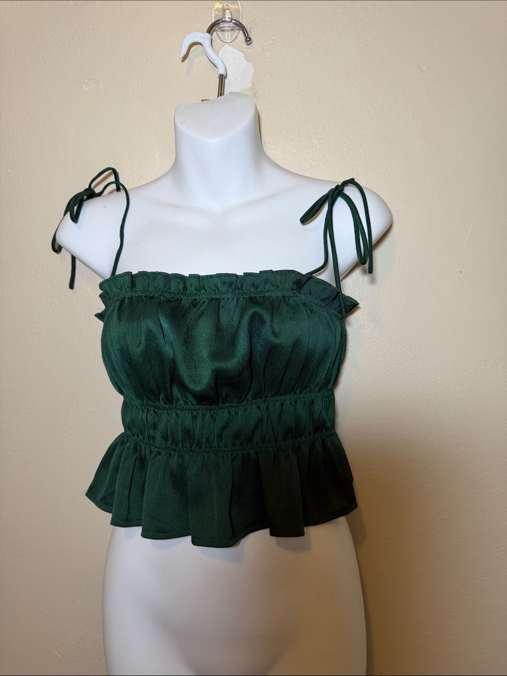 Princess Polly Dark Green Tie-Shoulder Peplum Cami
